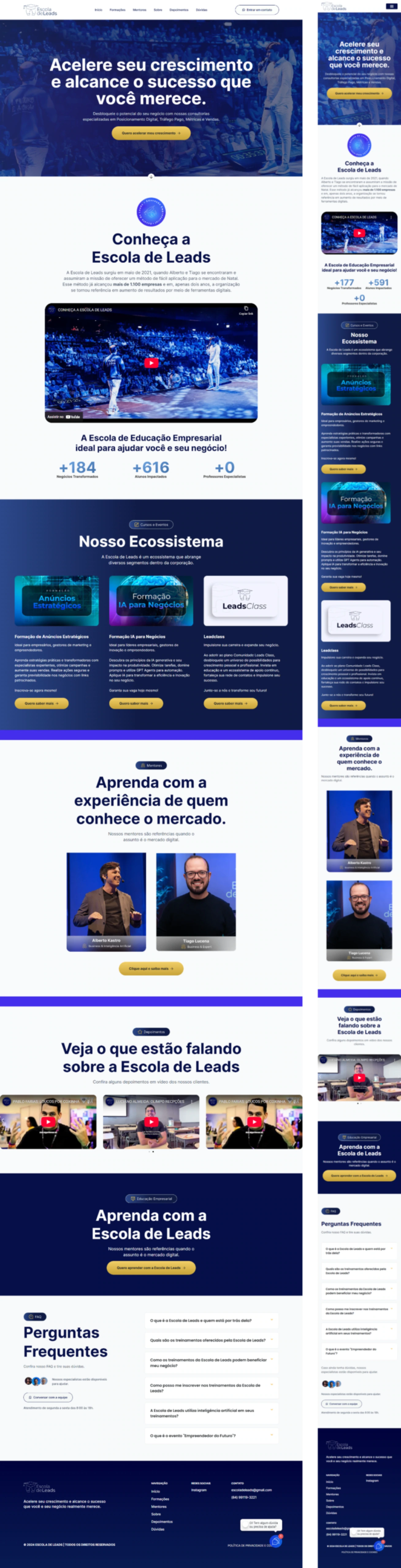Visão completa da interface desenvolvida para a Escola de Leads