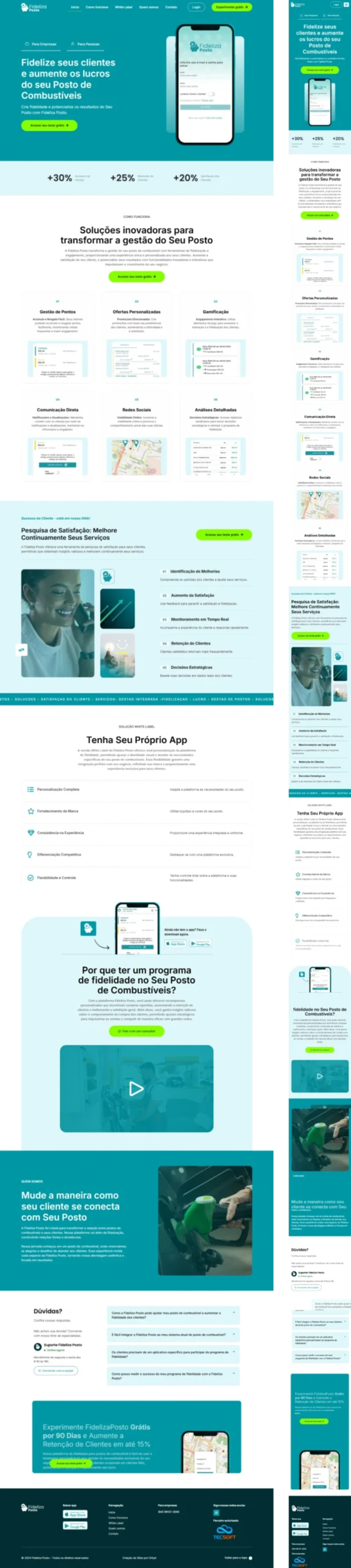 Visão completa da interface desenvolvida para a Fideliza Posto