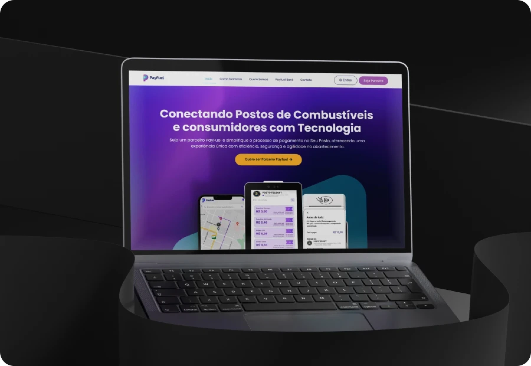 Notebook apresentando a landing page da Payfuel