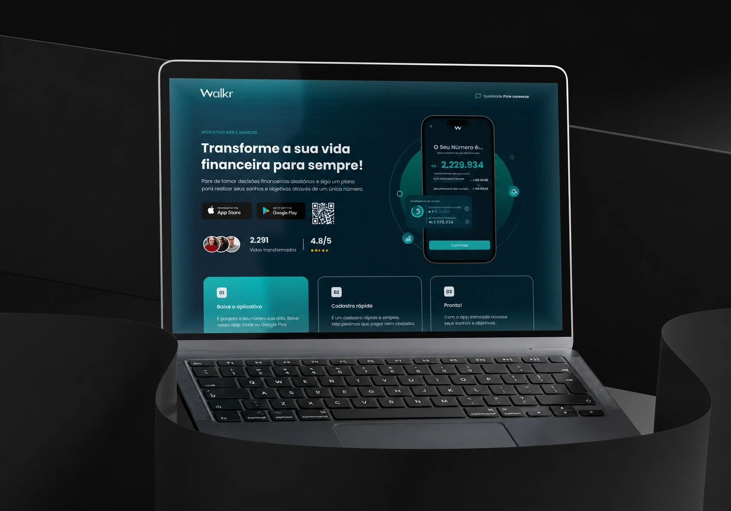 Notebook apresentando a landing page da Walkr